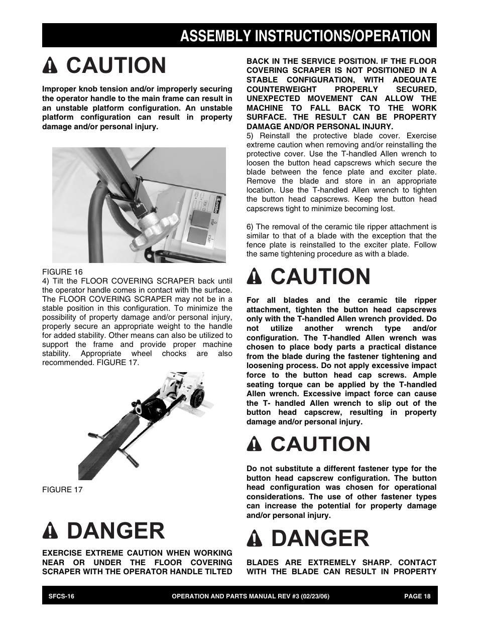 Danger, Caution, Assembly instructions/operation | Multiquip SFCS16 User Manual | Page 18 / 52