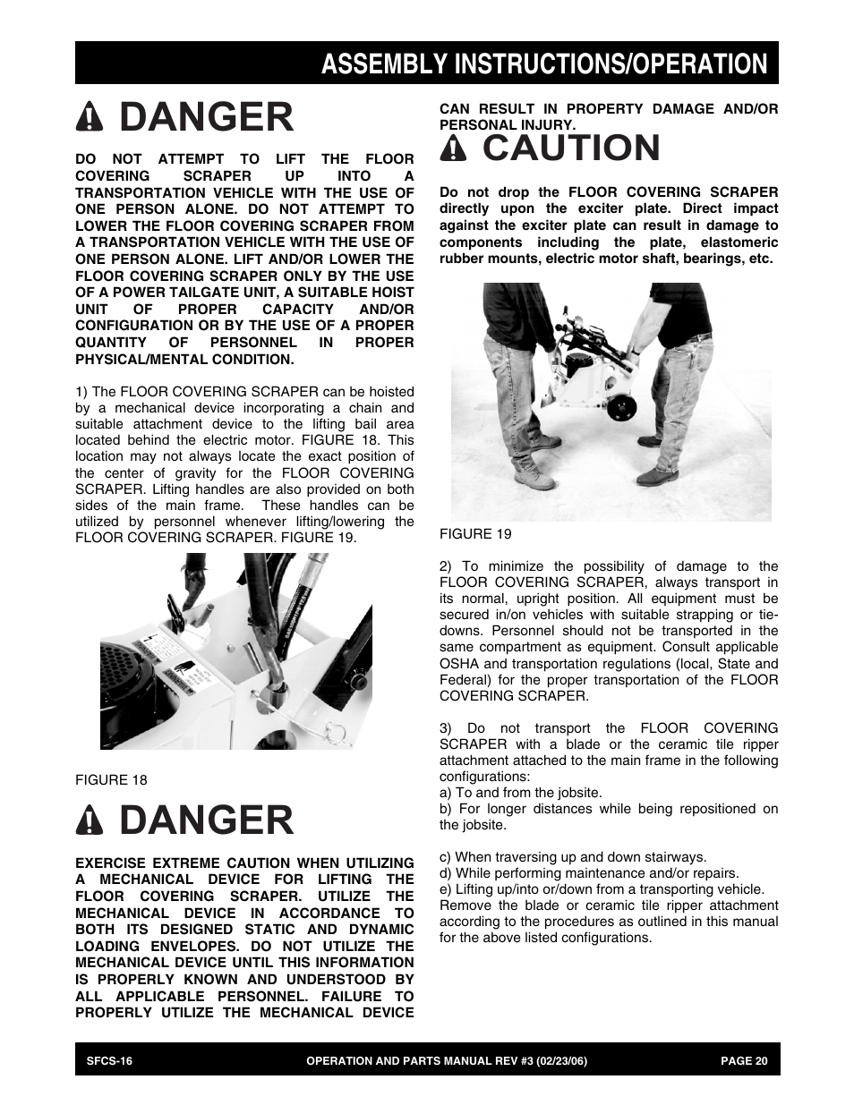 Danger, Caution, Assembly instructions/operation | Multiquip SFCS16 User Manual | Page 20 / 52