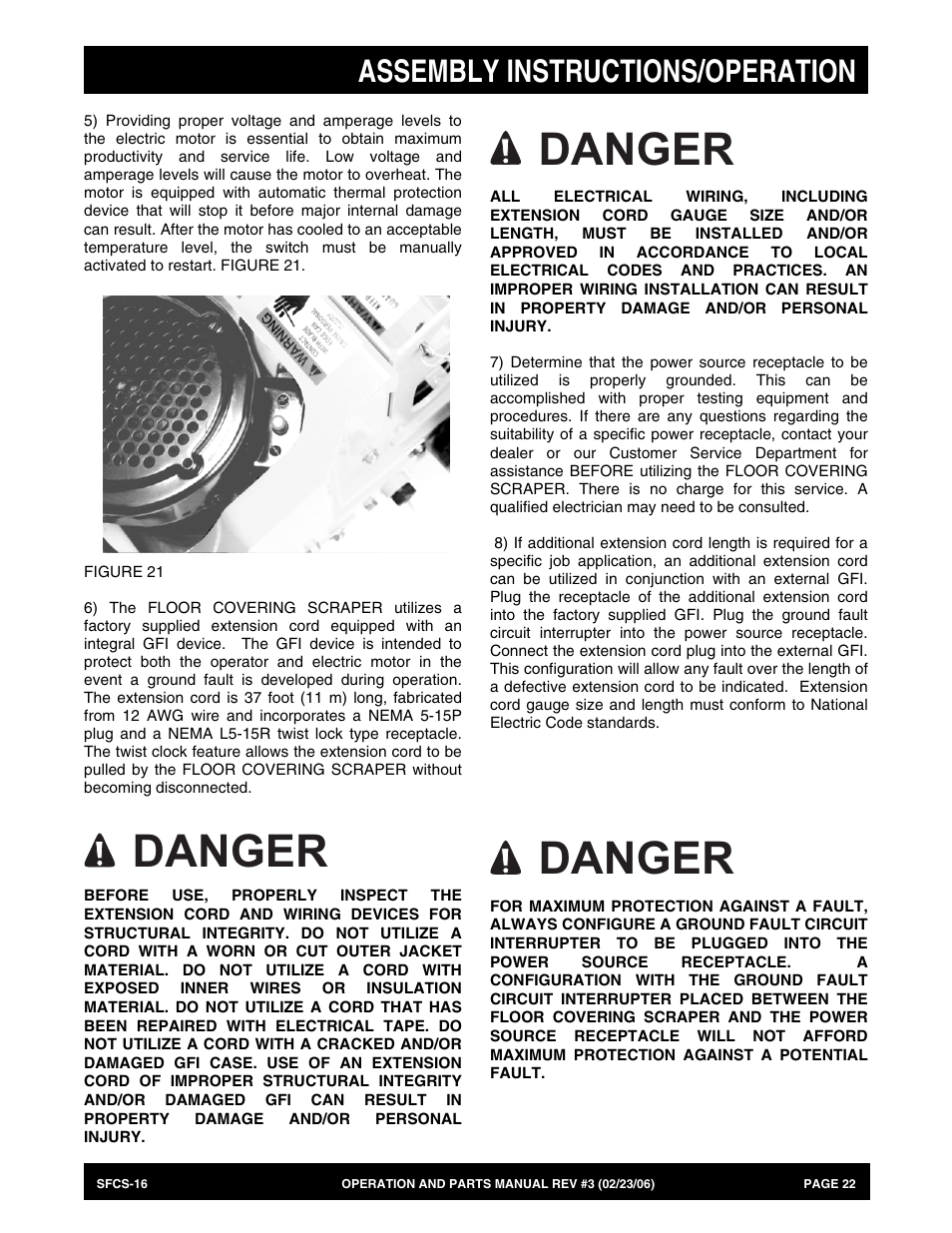 Danger, Assembly instructions/operation | Multiquip SFCS16 User Manual | Page 22 / 52