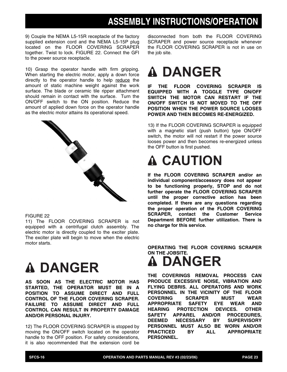 Danger, Caution, Assembly instructions/operation | Multiquip SFCS16 User Manual | Page 23 / 52