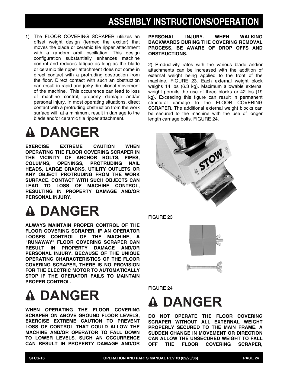Danger, Assembly instructions/operation | Multiquip SFCS16 User Manual | Page 24 / 52