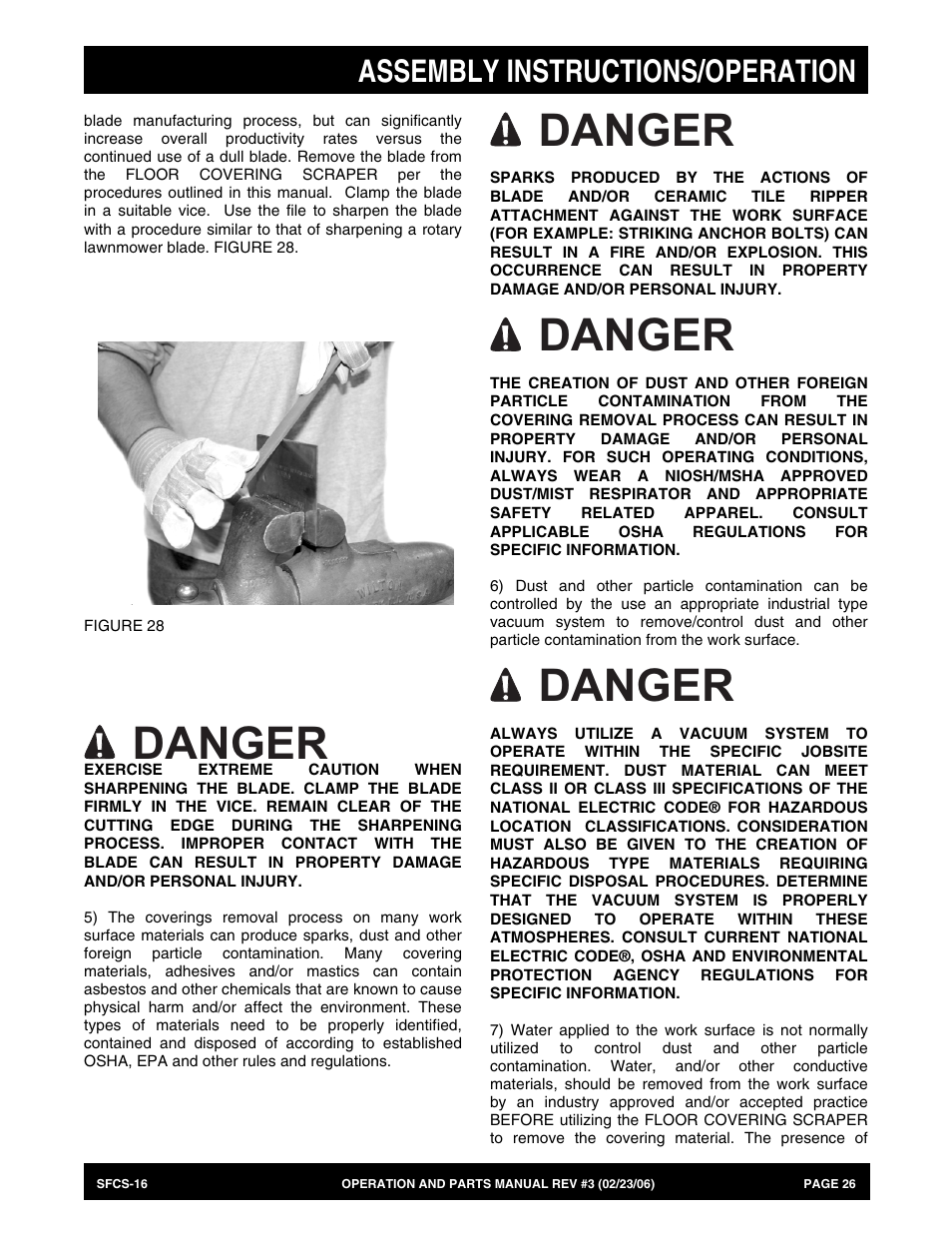 Danger, Assembly instructions/operation | Multiquip SFCS16 User Manual | Page 26 / 52