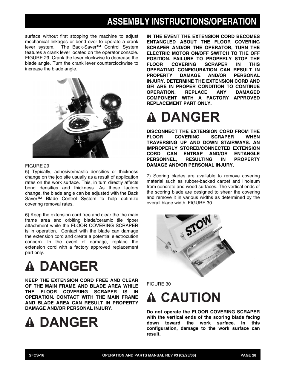 Danger, Caution, Assembly instructions/operation | Multiquip SFCS16 User Manual | Page 28 / 52