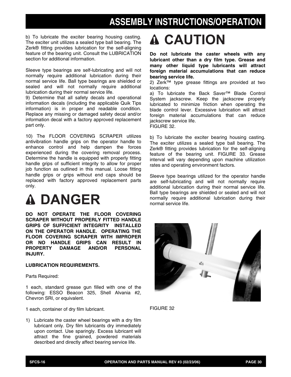 Danger, Caution, Assembly instructions/operation | Multiquip SFCS16 User Manual | Page 30 / 52