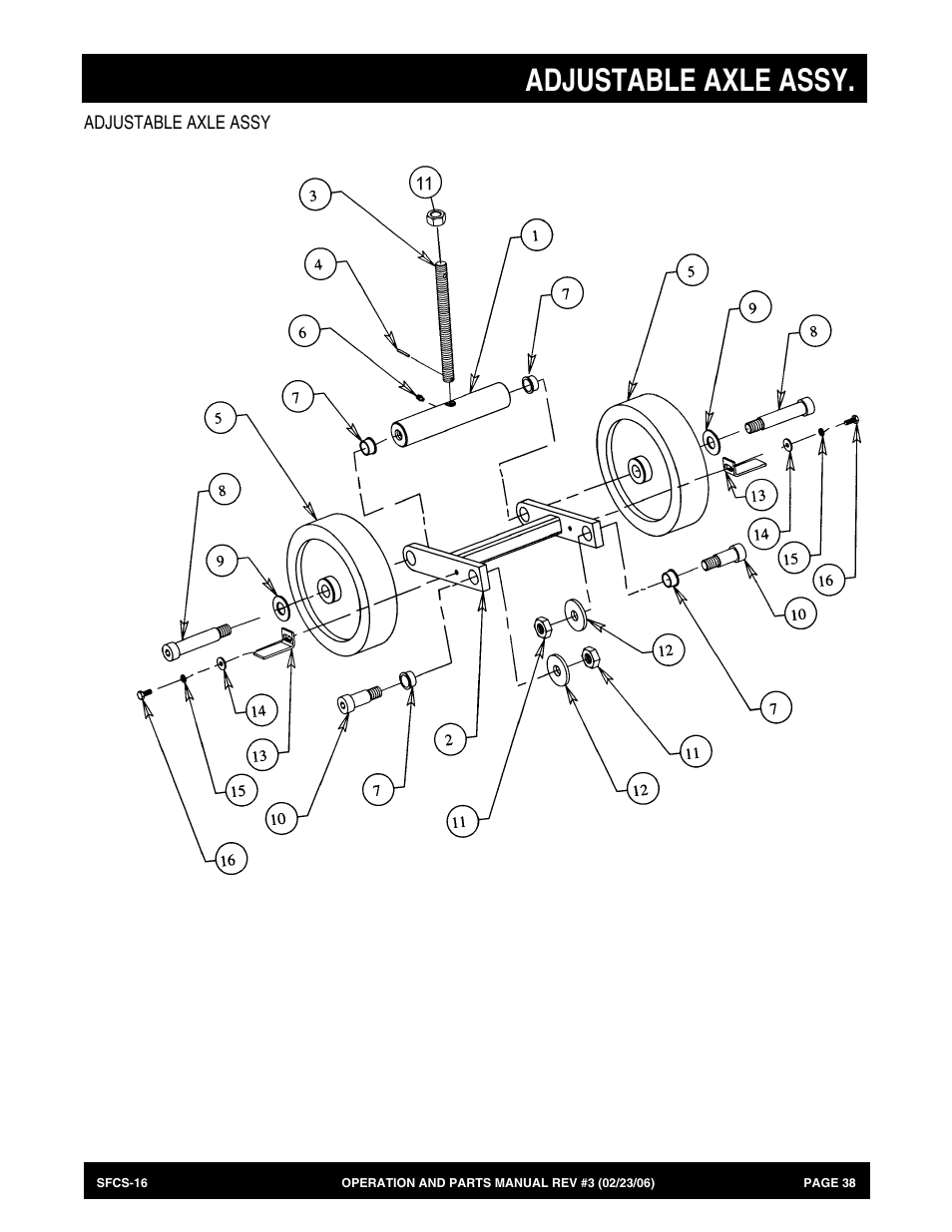 Adjustable axle assy | Multiquip SFCS16 User Manual | Page 38 / 52