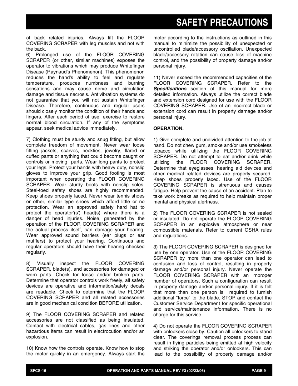 Safety precautions | Multiquip SFCS16 User Manual | Page 9 / 52