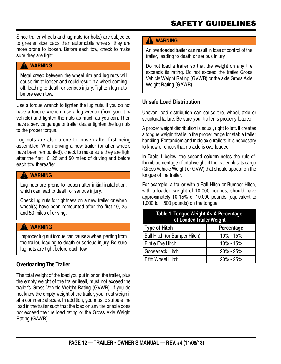 Safety guidelines | Multiquip Trailers User Manual | Page 12 / 52