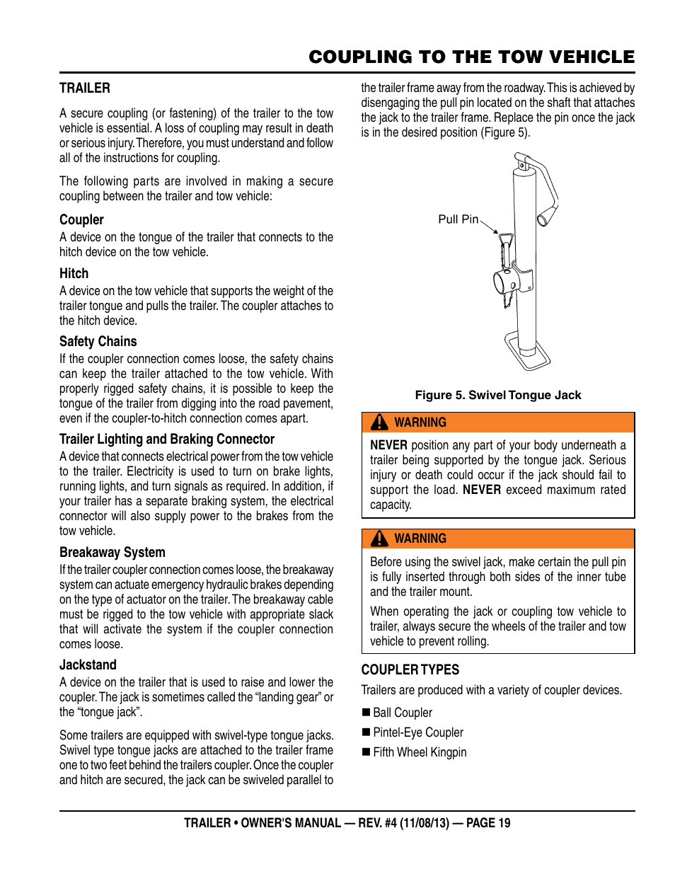 Coupling to the tow vehicle | Multiquip Trailers User Manual | Page 19 / 52