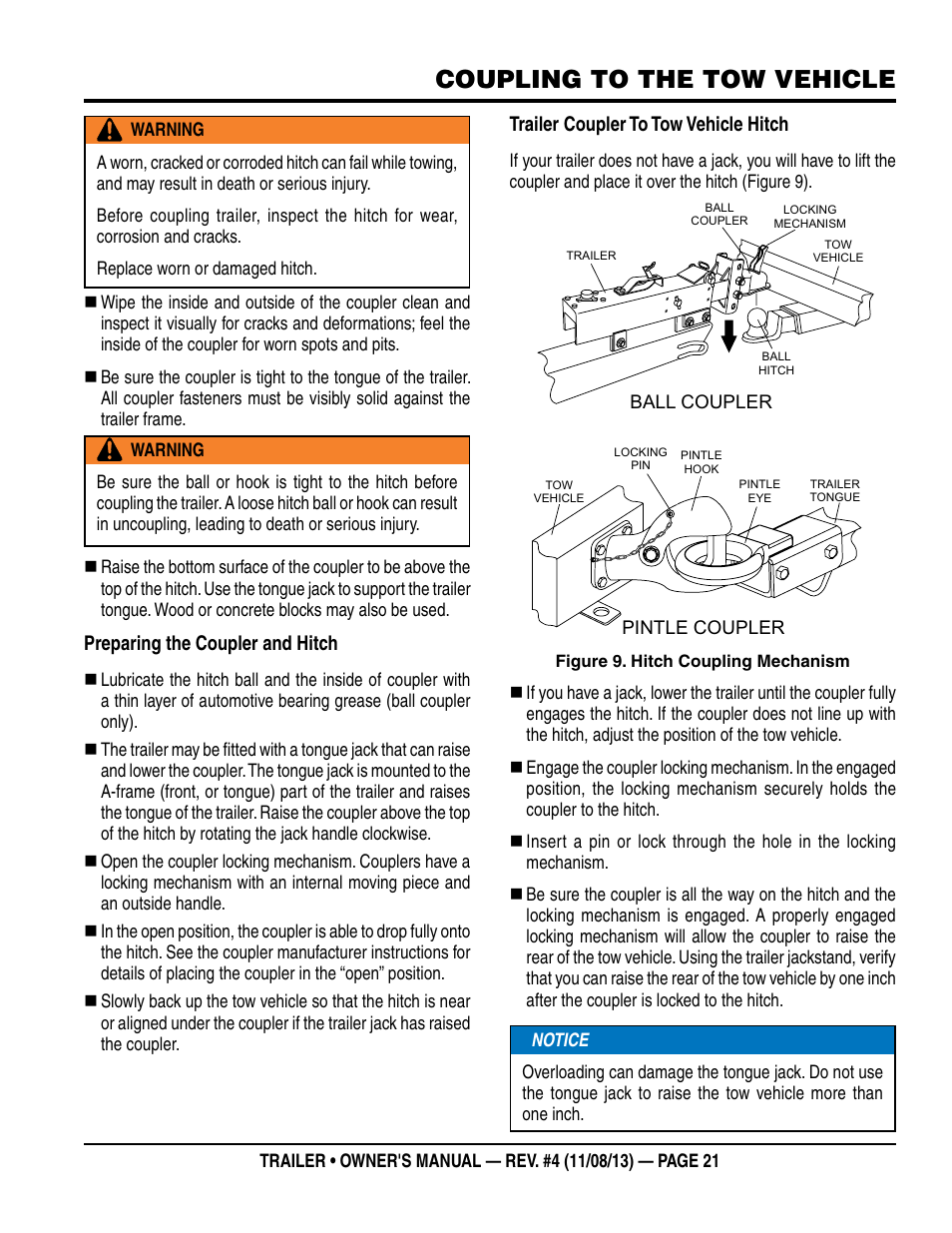 Coupling to the tow vehicle | Multiquip Trailers User Manual | Page 21 / 52