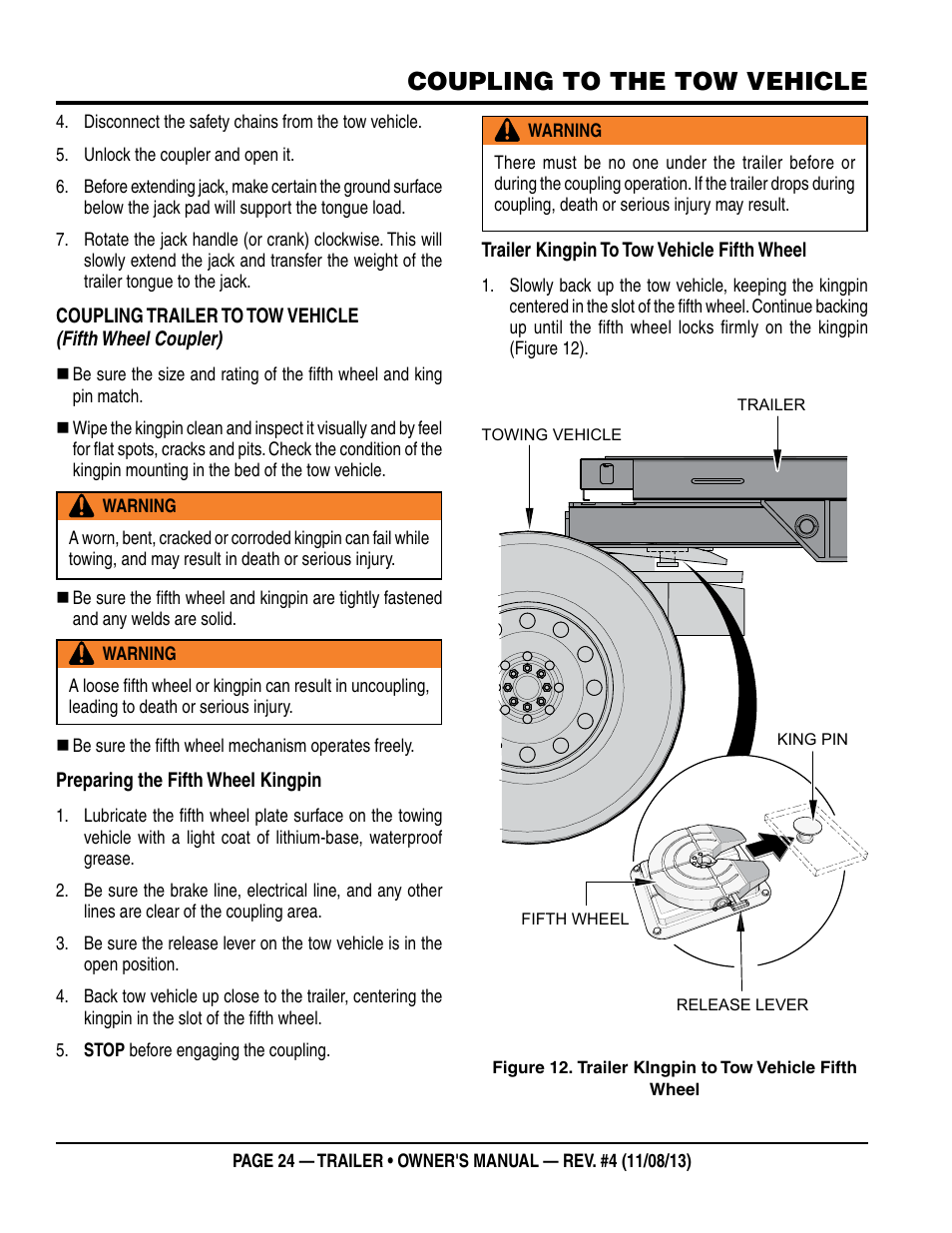 Coupling to the tow vehicle | Multiquip Trailers User Manual | Page 24 / 52