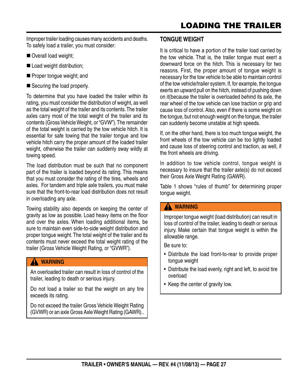 Loading the trailer | Multiquip Trailers User Manual | Page 27 / 52