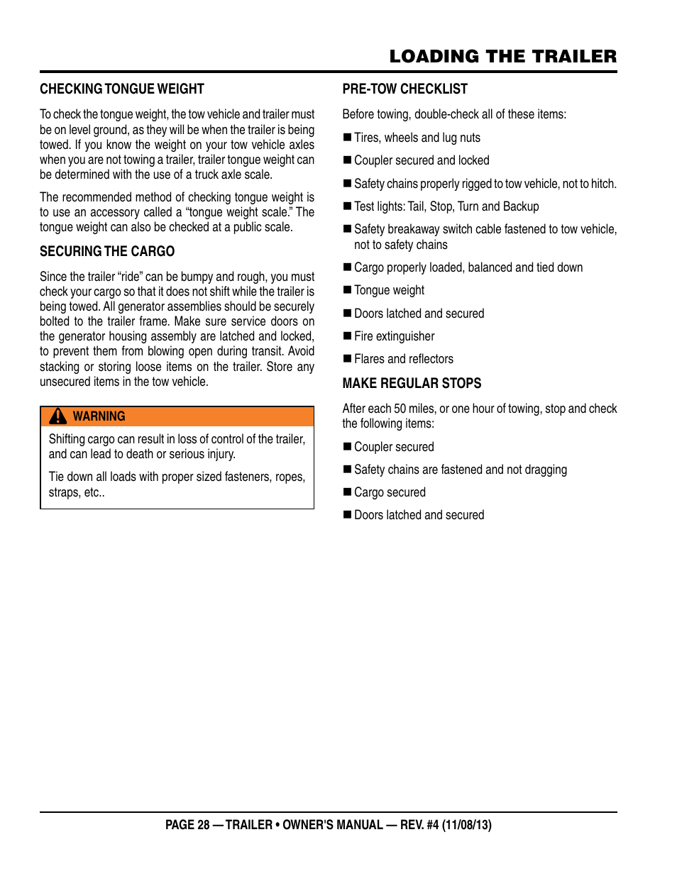 Loading the trailer | Multiquip Trailers User Manual | Page 28 / 52