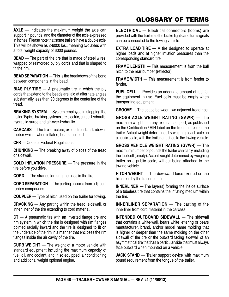Glossary of terms | Multiquip Trailers User Manual | Page 48 / 52