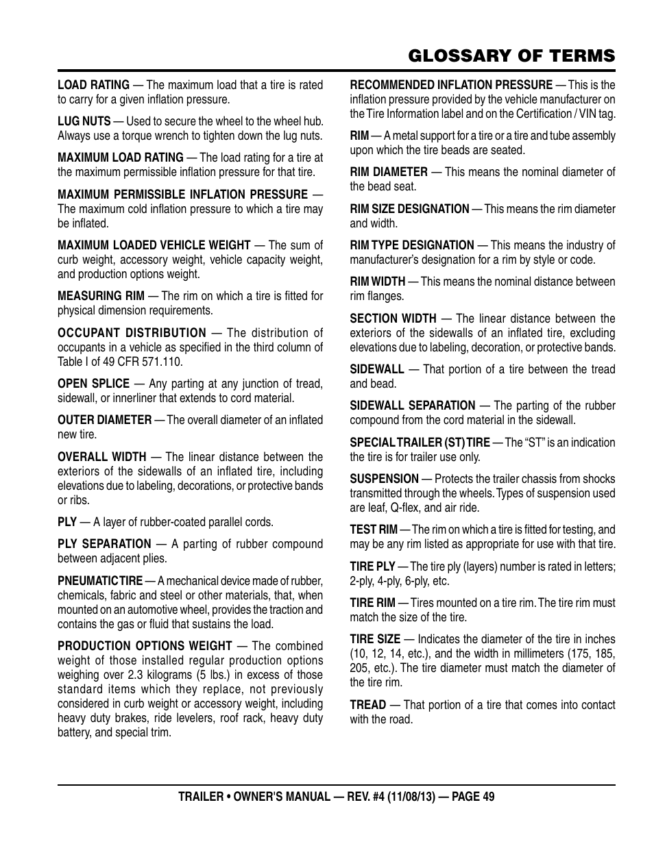 Glossary of terms | Multiquip Trailers User Manual | Page 49 / 52