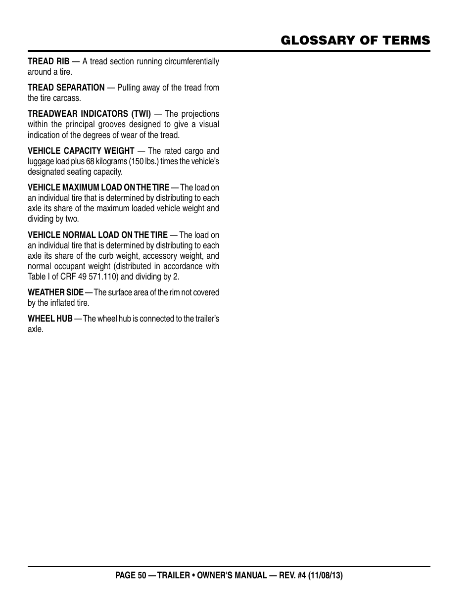 Glossary of terms | Multiquip Trailers User Manual | Page 50 / 52