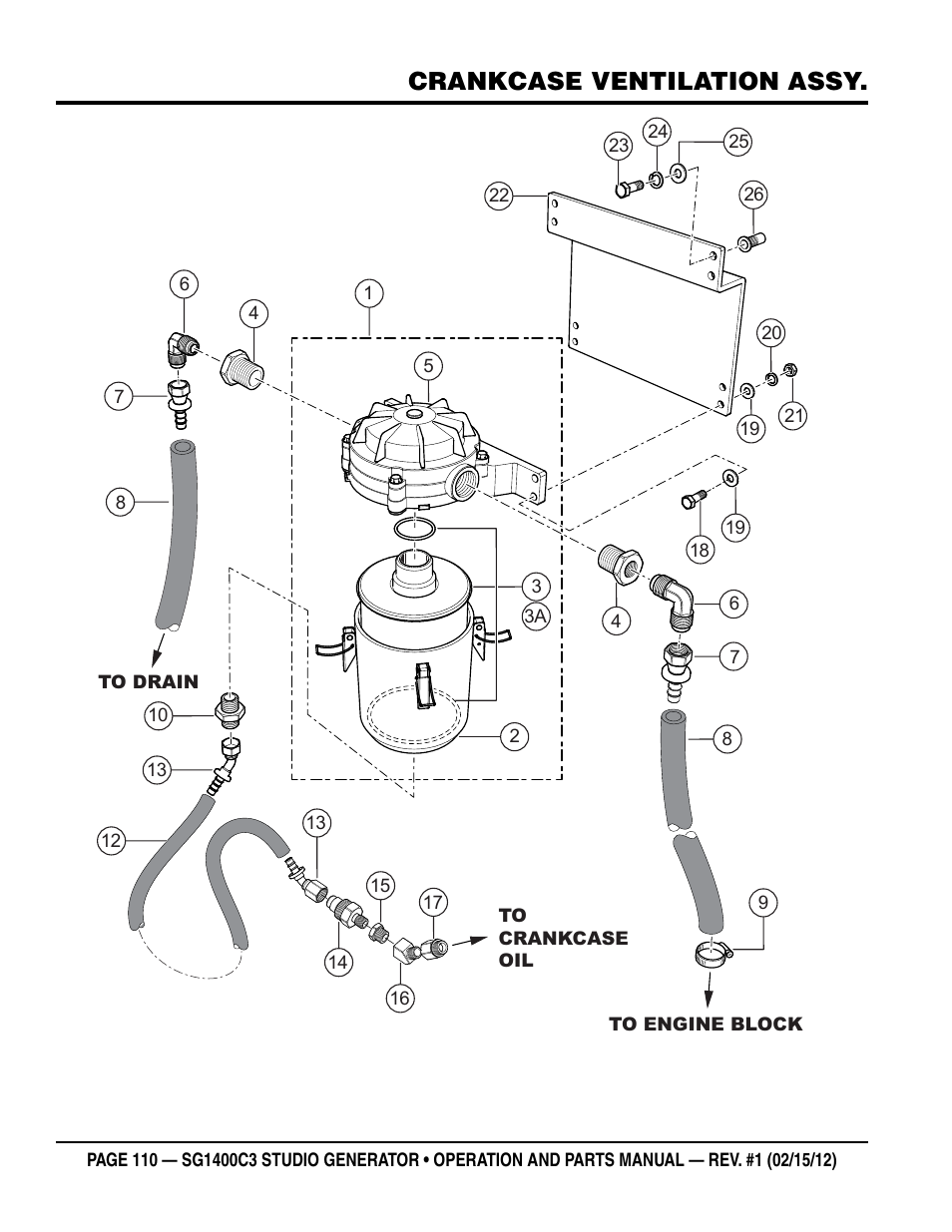 Crankcase ventilation assy | Multiquip SG1400C3-55748 User Manual | Page 110 / 116
