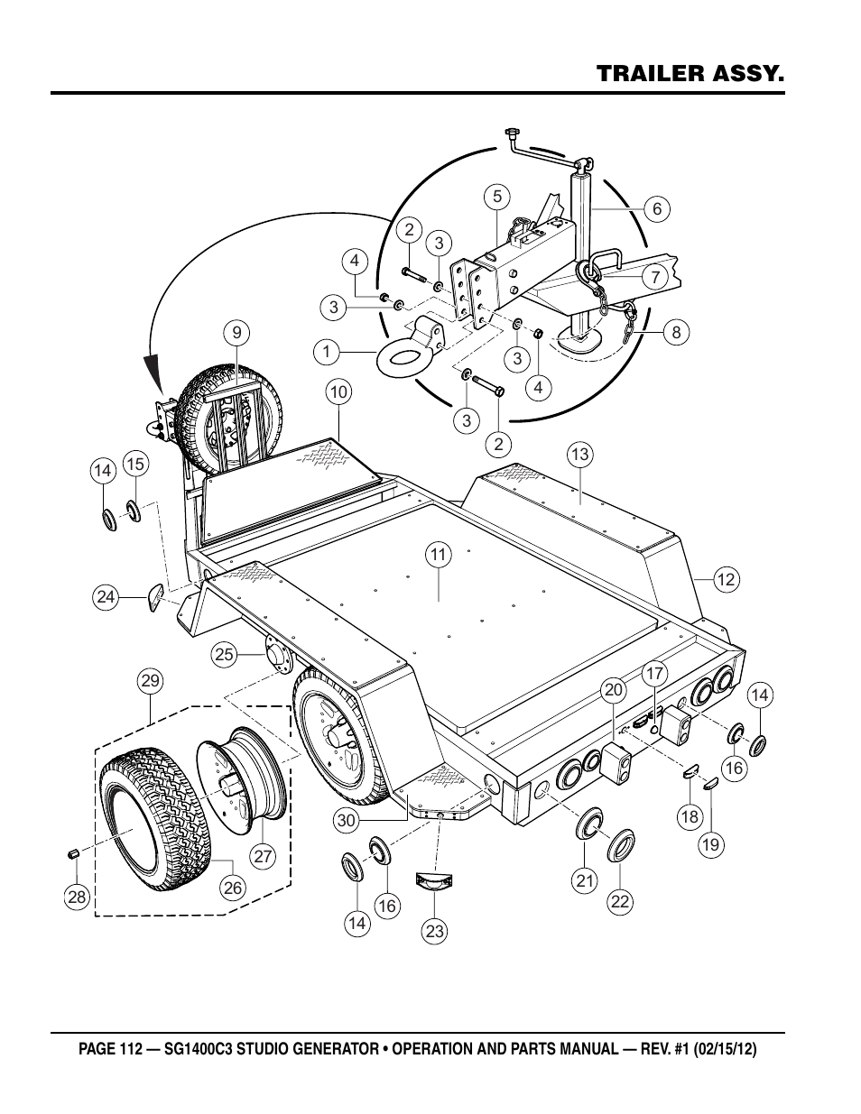 Trailer assy | Multiquip SG1400C3-55748 User Manual | Page 112 / 116