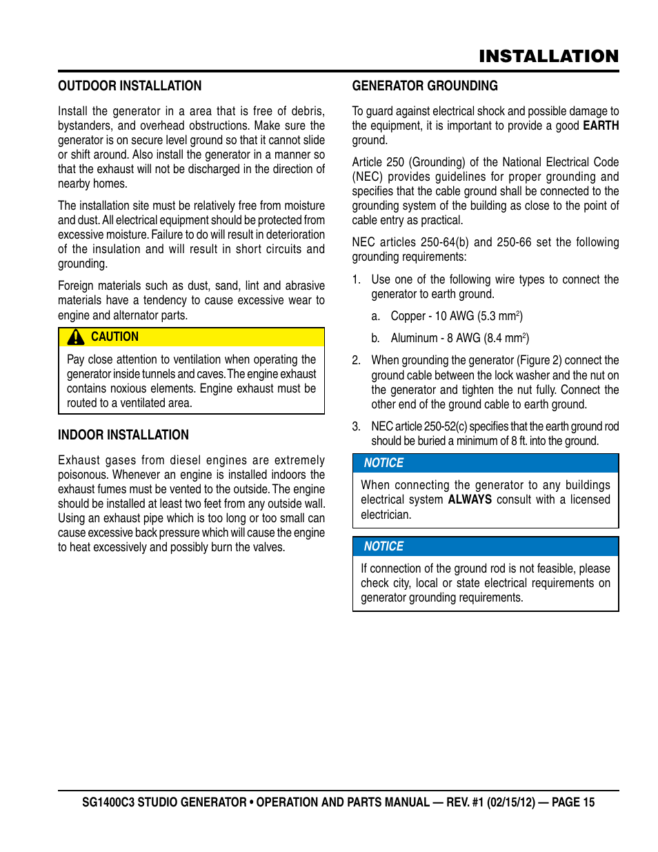 Installation | Multiquip SG1400C3-55748 User Manual | Page 15 / 116