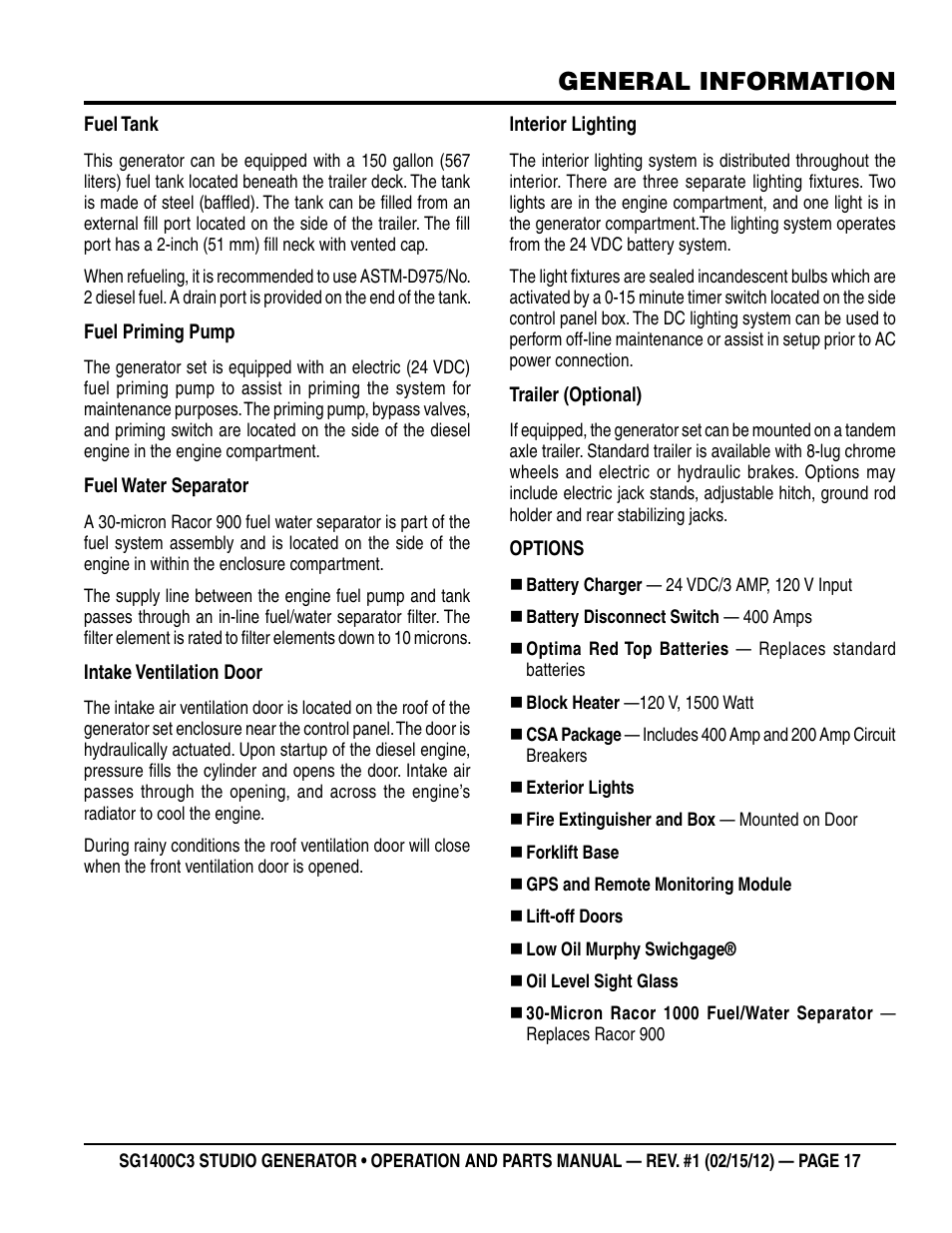 General information | Multiquip SG1400C3-55748 User Manual | Page 17 / 116