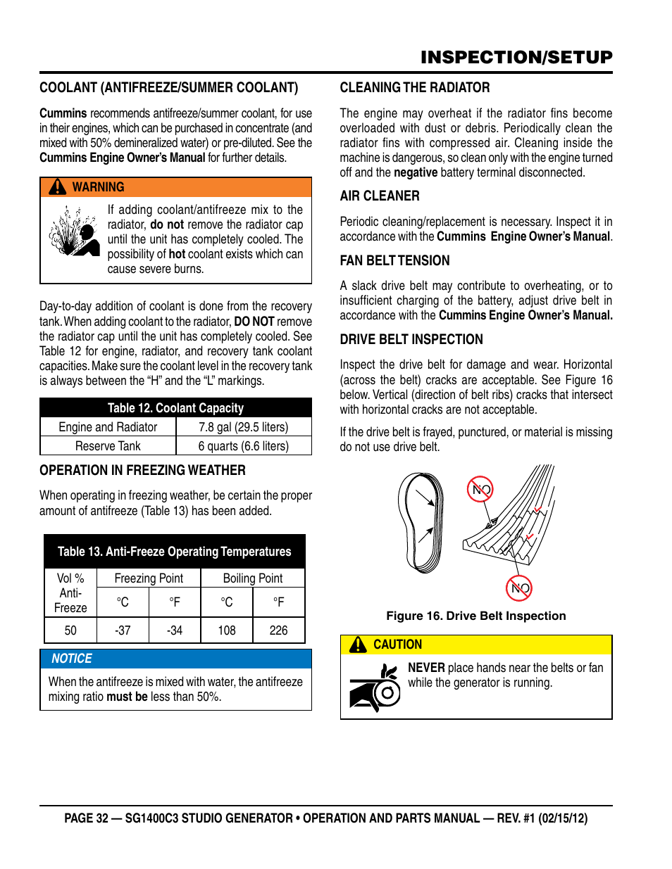 Inspection/setup | Multiquip SG1400C3-55748 User Manual | Page 32 / 116