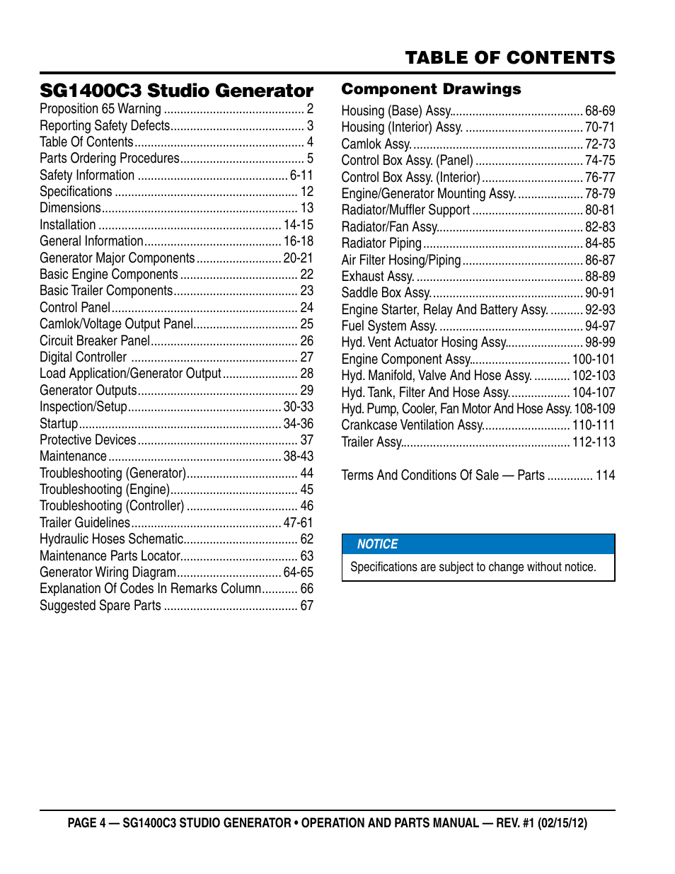 Multiquip SG1400C3-55748 User Manual | Page 4 / 116