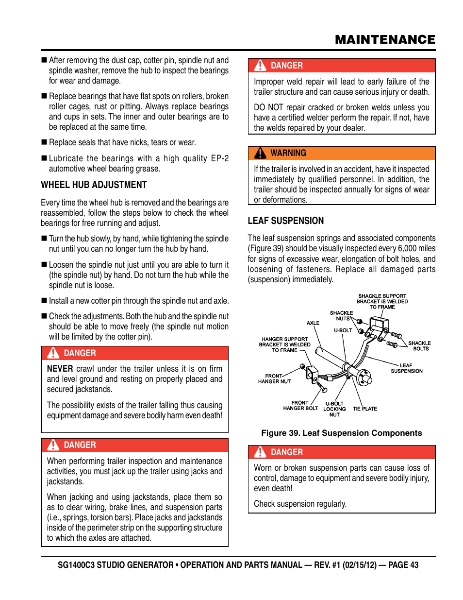 Maintenance | Multiquip SG1400C3-55748 User Manual | Page 43 / 116