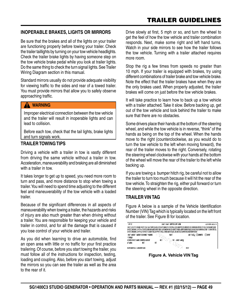 Trailer guidelines | Multiquip SG1400C3-55748 User Manual | Page 49 / 116