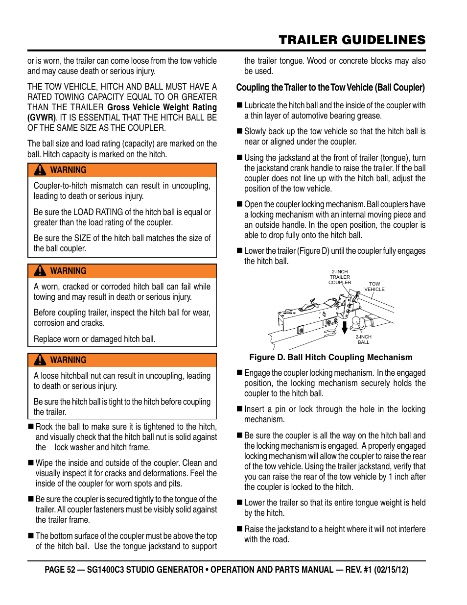 Trailer guidelines | Multiquip SG1400C3-55748 User Manual | Page 52 / 116