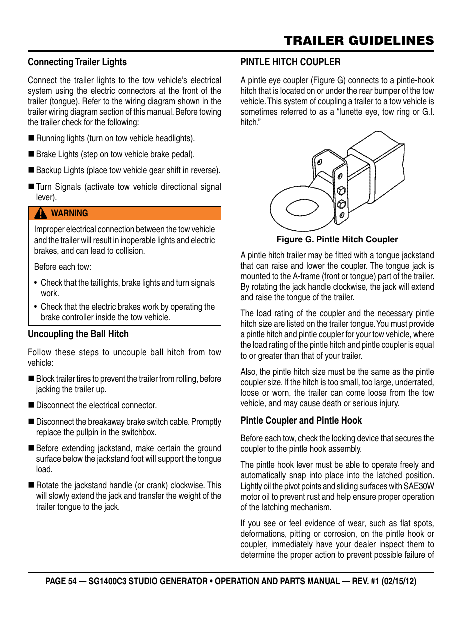 Trailer guidelines | Multiquip SG1400C3-55748 User Manual | Page 54 / 116
