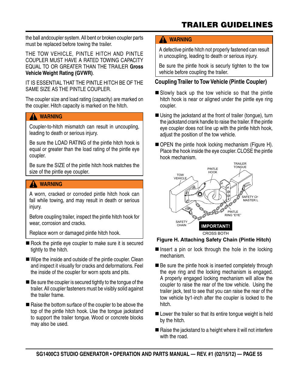 Trailer guidelines | Multiquip SG1400C3-55748 User Manual | Page 55 / 116