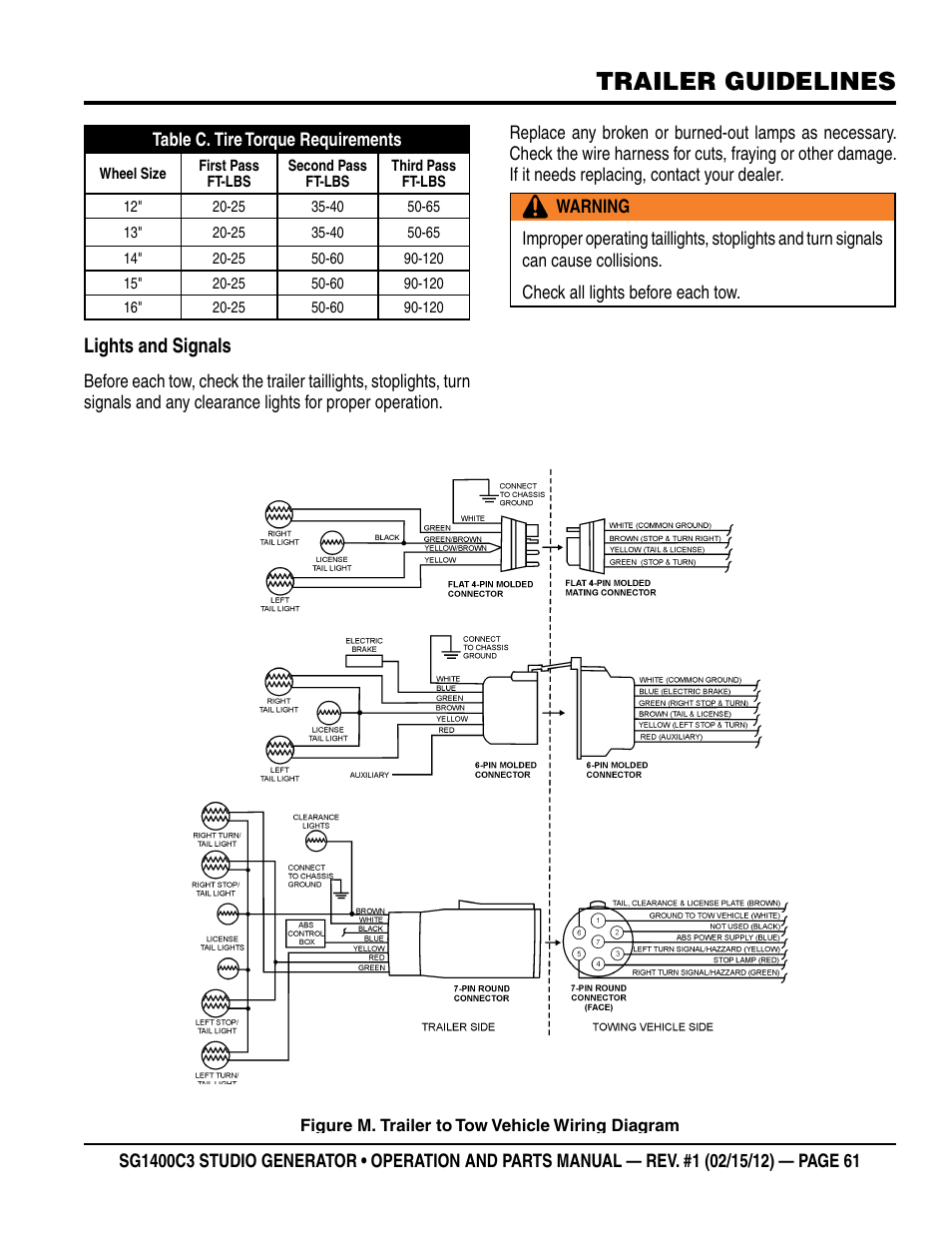 Trailer guidelines, Lights and signals | Multiquip SG1400C3-55748 User Manual | Page 61 / 116