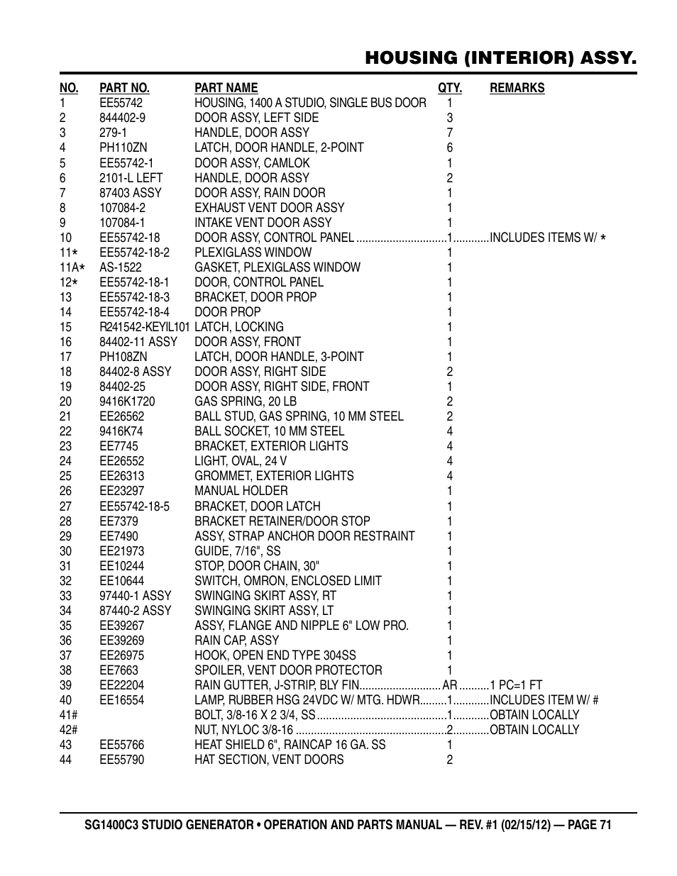 Housing (interior) assy | Multiquip SG1400C3-55748 User Manual | Page 71 / 116