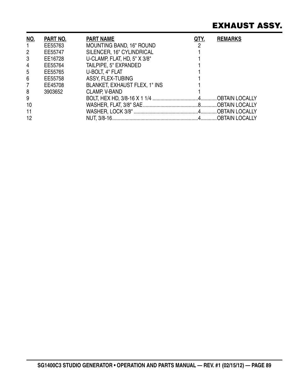 Exhaust assy | Multiquip SG1400C3-55748 User Manual | Page 89 / 116