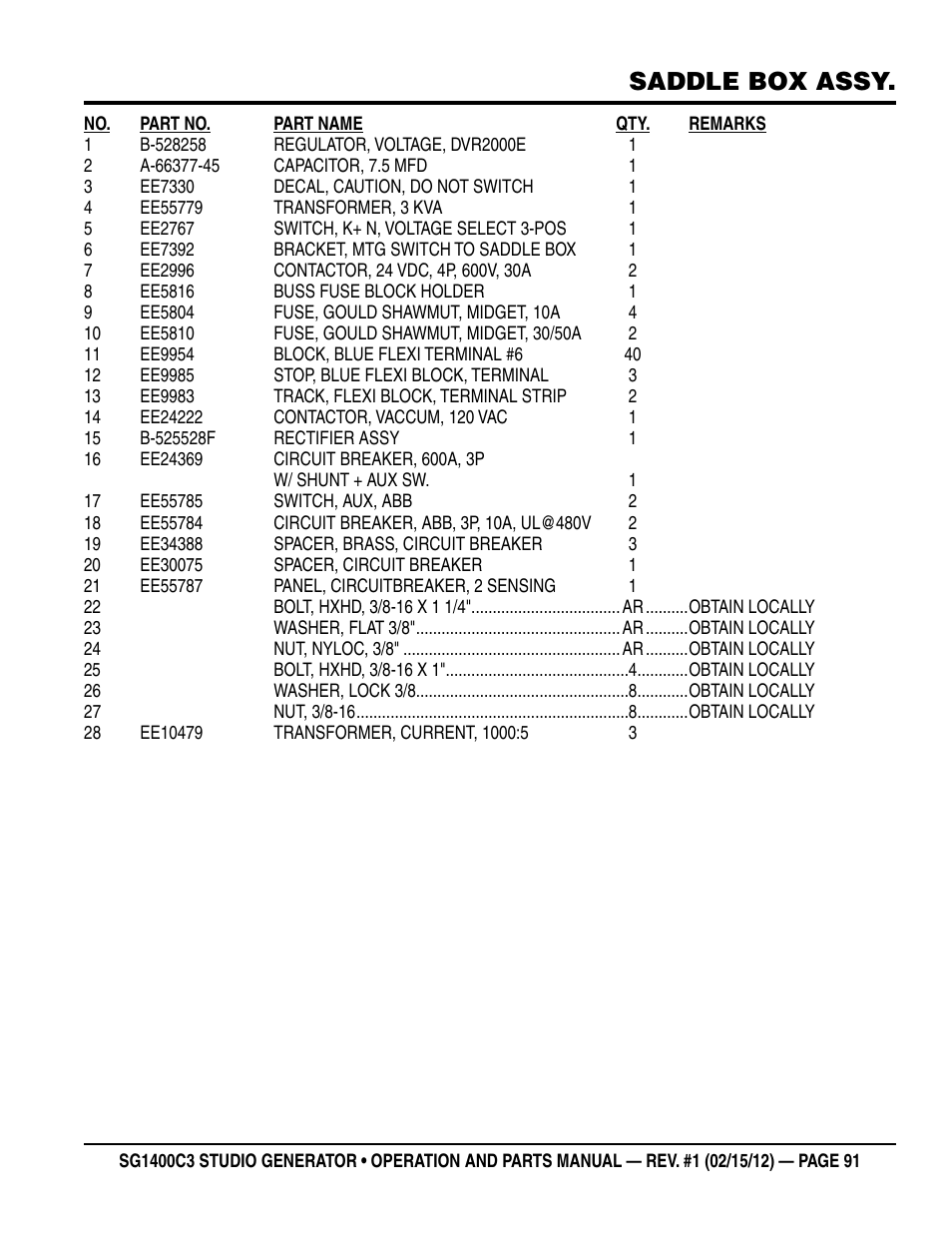 Saddle box assy | Multiquip SG1400C3-55748 User Manual | Page 91 / 116