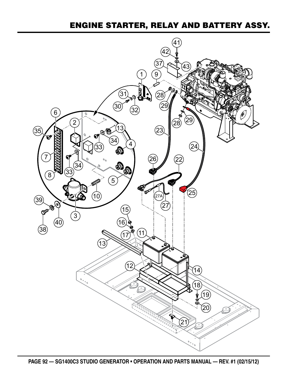 Engine starter, relay and battery assy | Multiquip SG1400C3-55748 User Manual | Page 92 / 116