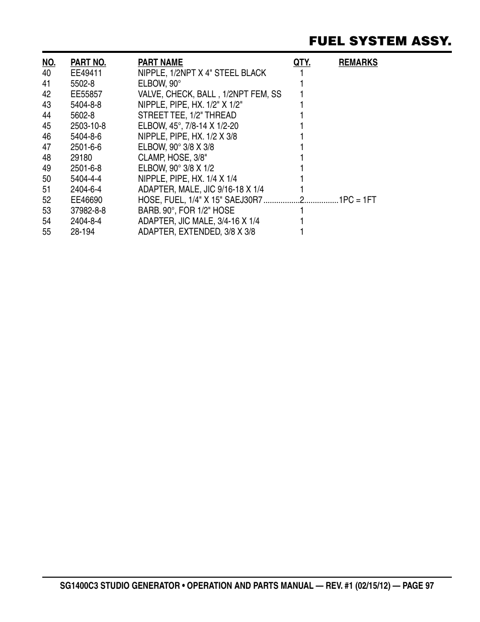 Fuel system assy | Multiquip SG1400C3-55748 User Manual | Page 97 / 116