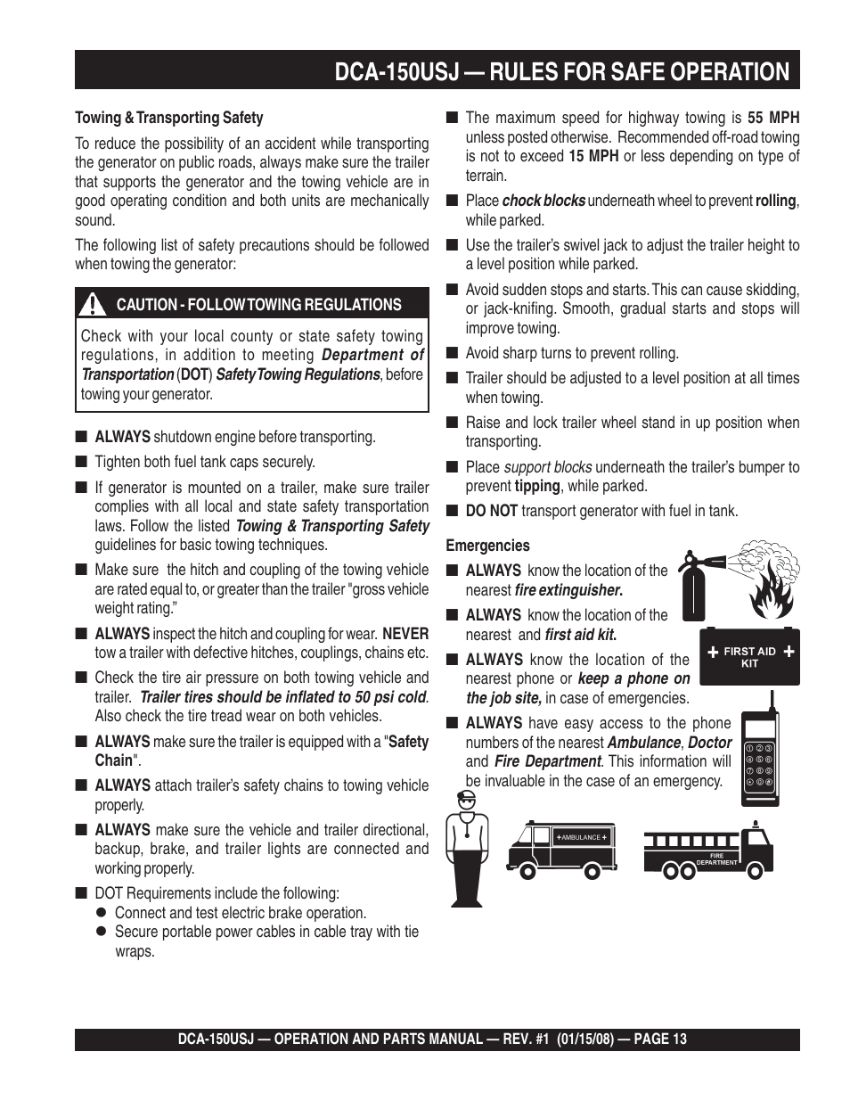 Dca-150usj — rules for safe operation | Multiquip DCA150USJ User Manual | Page 13 / 86