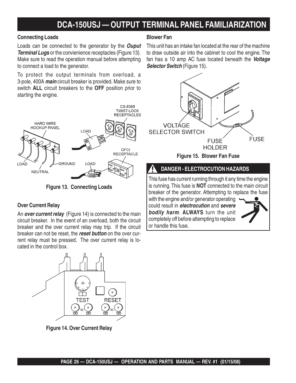 Dca-150usj — output terminal panel familiarization | Multiquip DCA150USJ User Manual | Page 26 / 86
