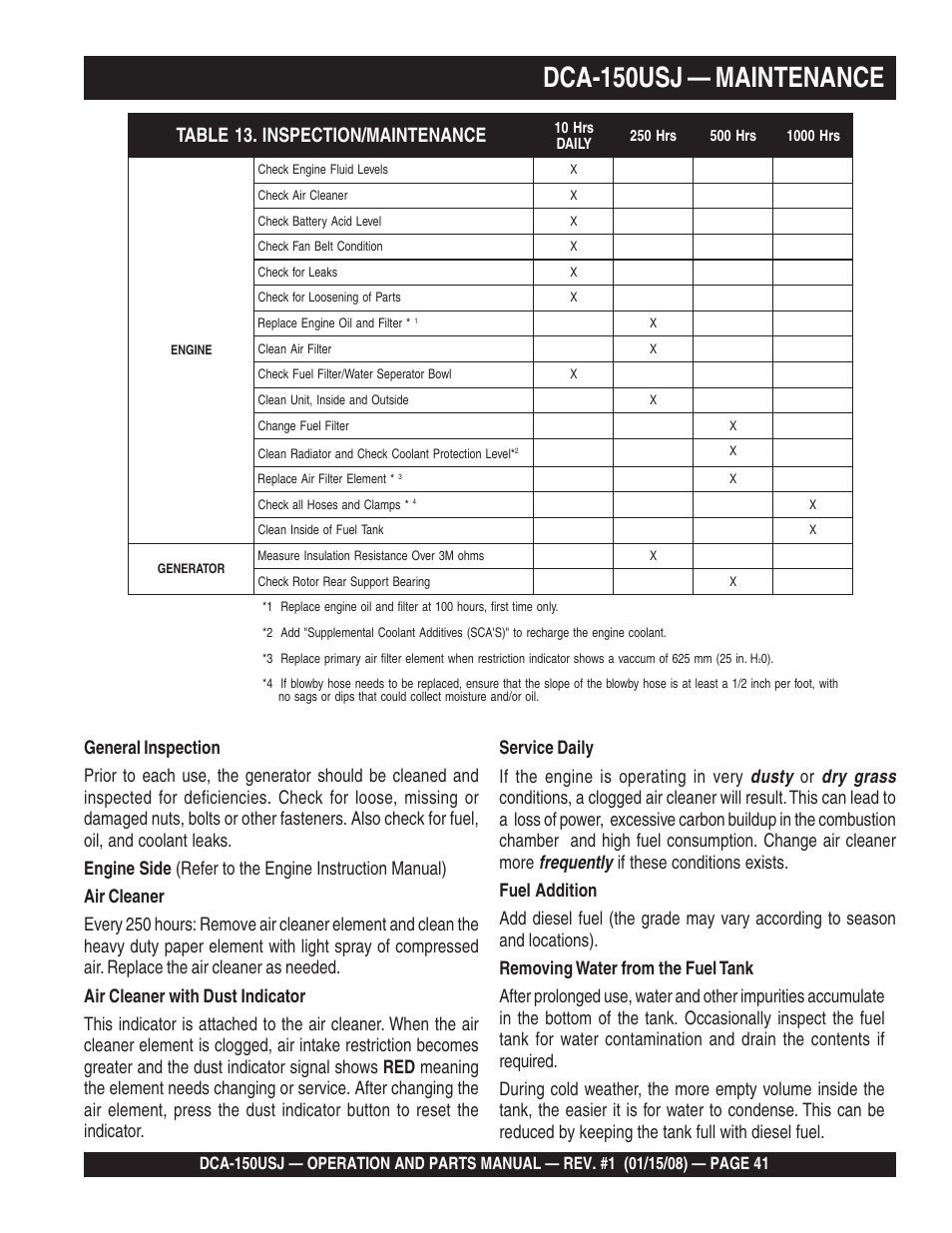Dca-150usj — maintenance | Multiquip DCA150USJ User Manual | Page 41 / 86