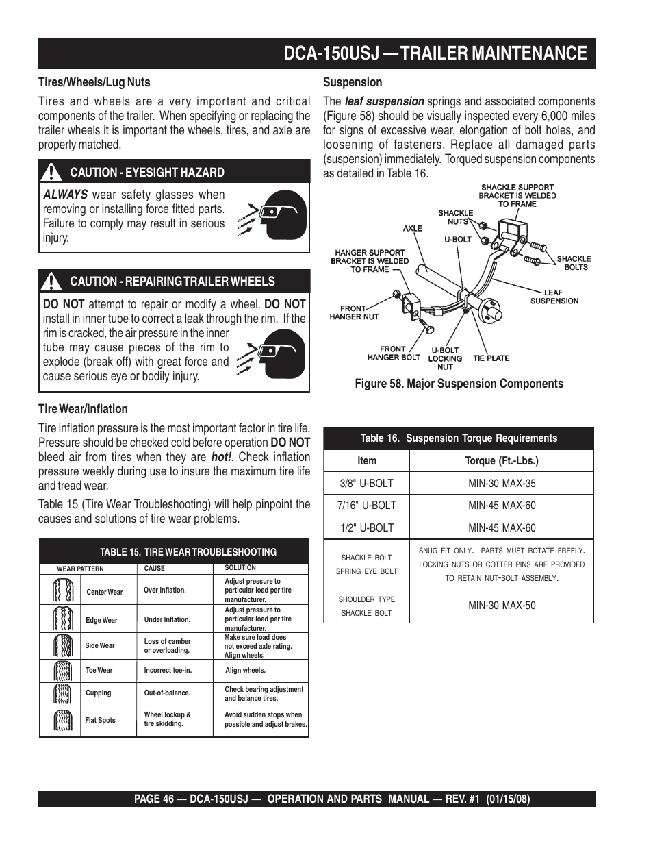 Dca-150usj — trailer maintenance | Multiquip DCA150USJ User Manual | Page 46 / 86