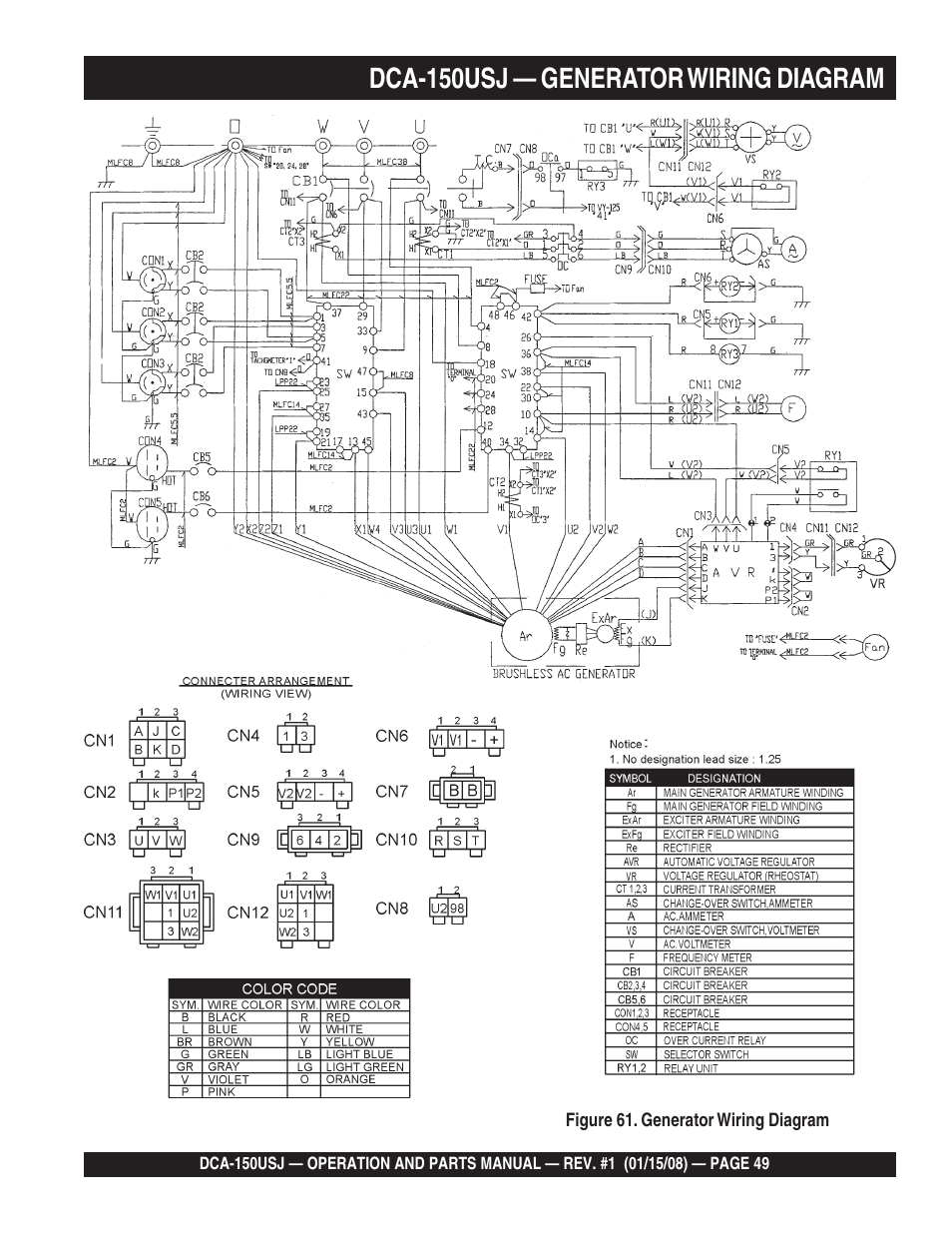 1dca-150usj — generator wiring diagram | Multiquip DCA150USJ User Manual | Page 49 / 86