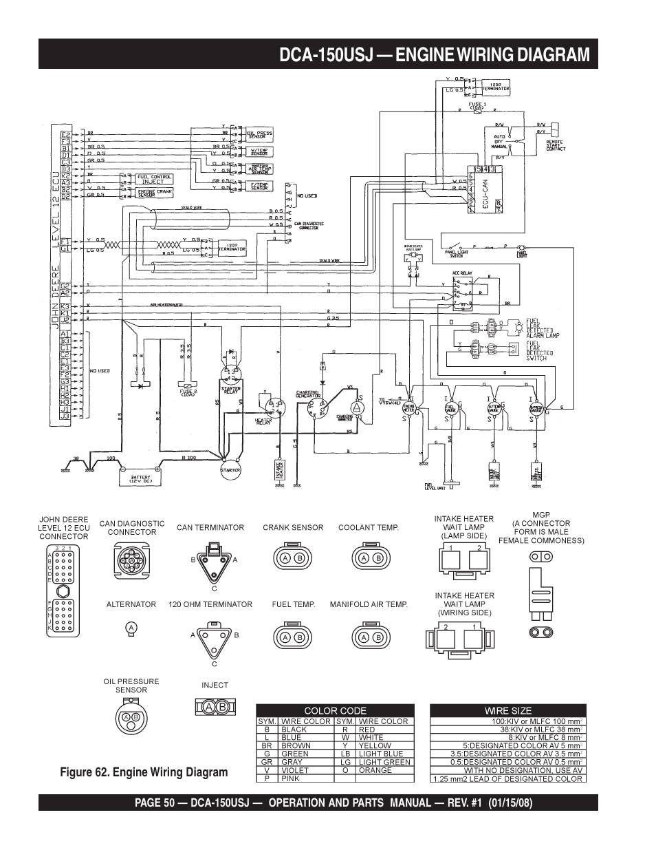Dca-150usj — engine wiring diagram | Multiquip DCA150USJ User Manual | Page 50 / 86