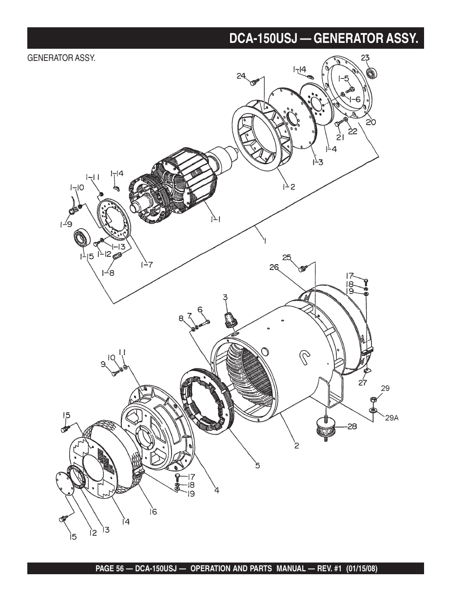 Dca-150usj — generator assy | Multiquip DCA150USJ User Manual | Page 56 / 86