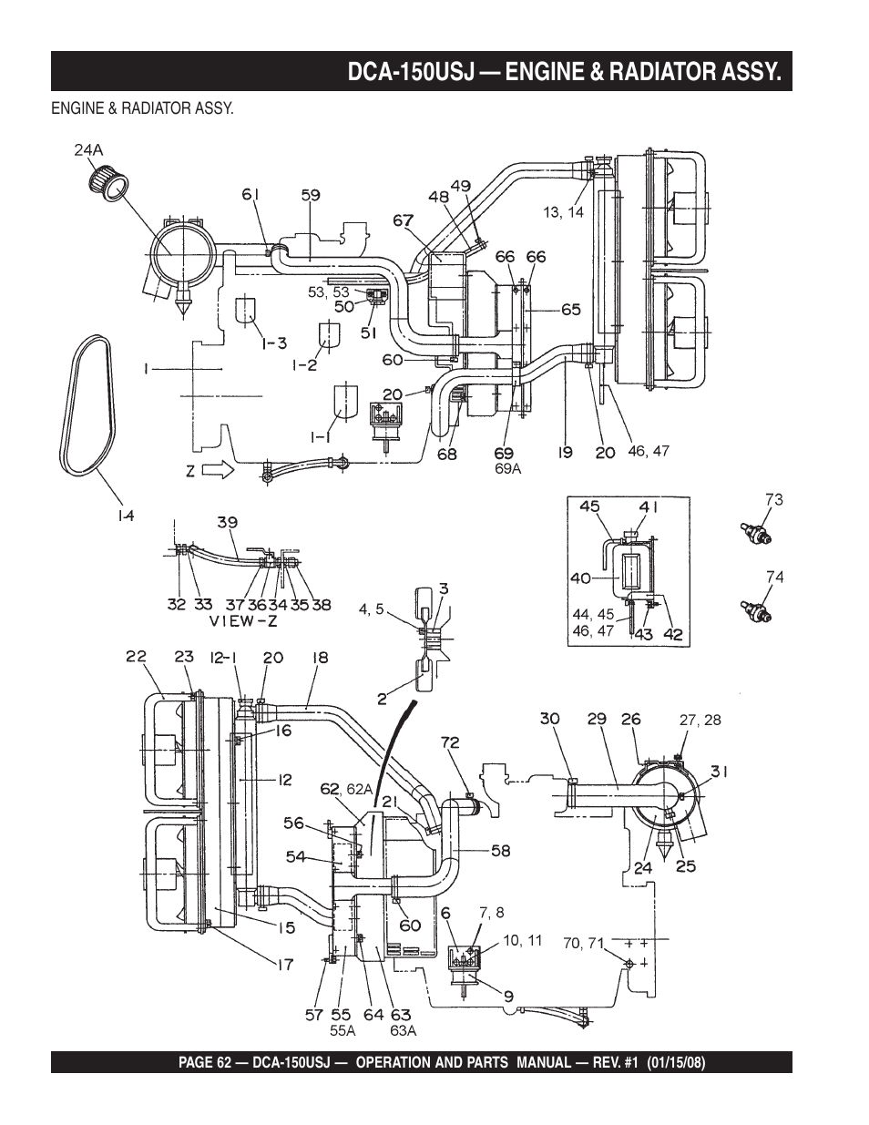 Dca-150usj — engine & radiator assy | Multiquip DCA150USJ User Manual | Page 62 / 86
