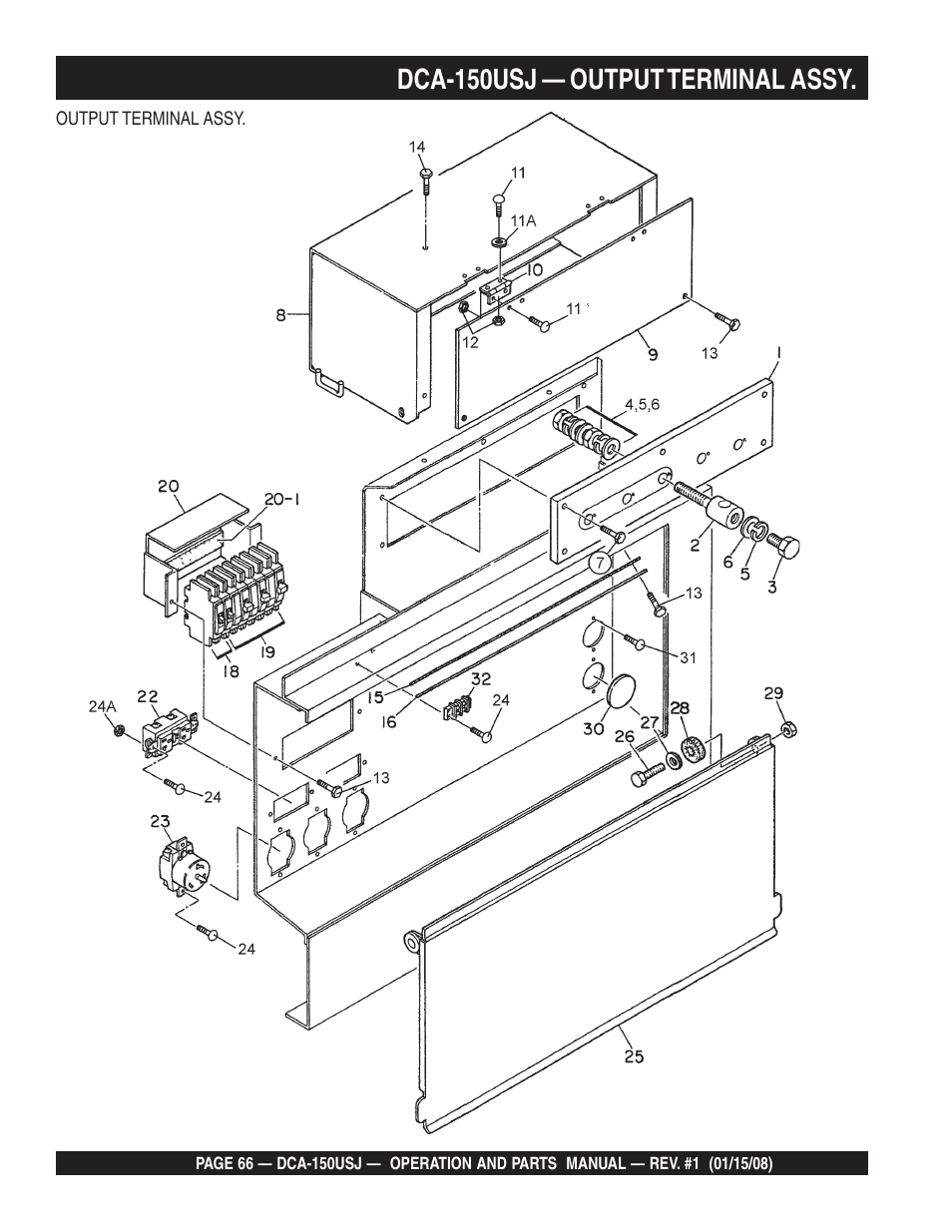 Dca-150usj — output terminal assy | Multiquip DCA150USJ User Manual | Page 66 / 86