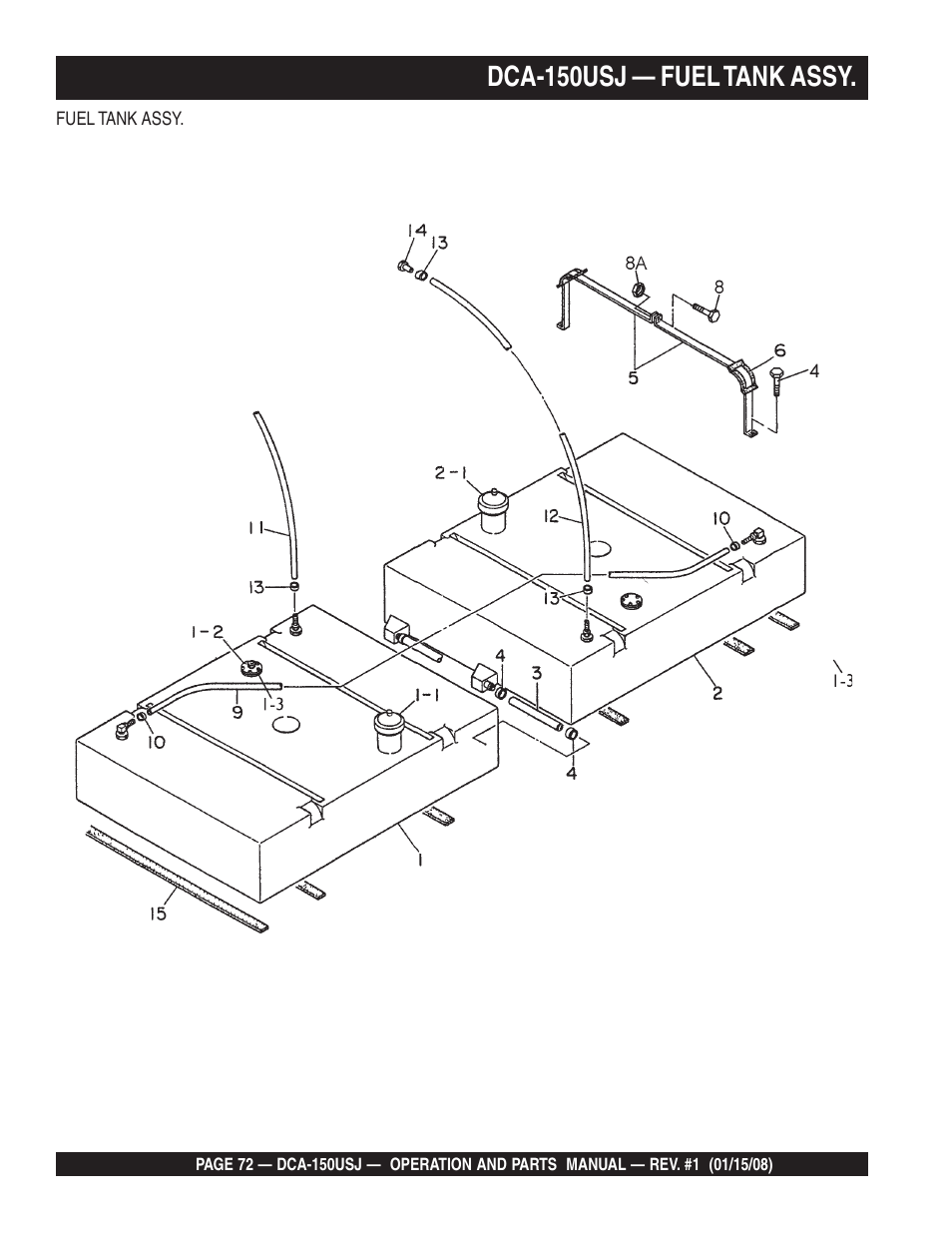 Dca-150usj — fuel tank assy | Multiquip DCA150USJ User Manual | Page 72 / 86