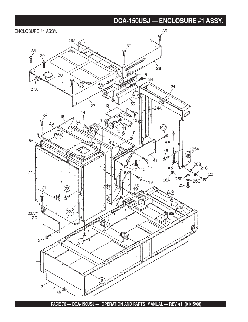 Dca-150usj — enclosure #1 assy | Multiquip DCA150USJ User Manual | Page 76 / 86