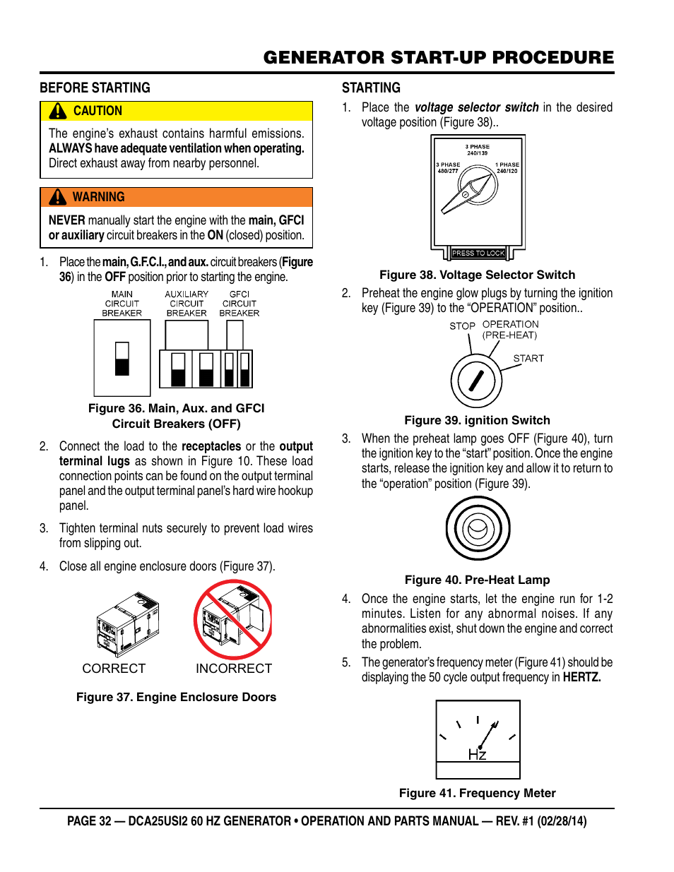 Generator start-up procedure | Multiquip DCA25USI2 User Manual | Page 32 / 80