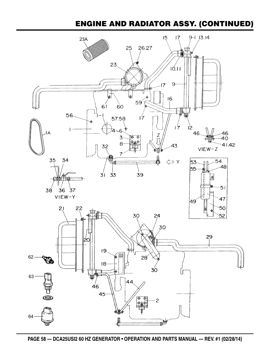 Engine and radiator assy. (continued) | Multiquip DCA25USI2 User Manual | Page 58 / 80