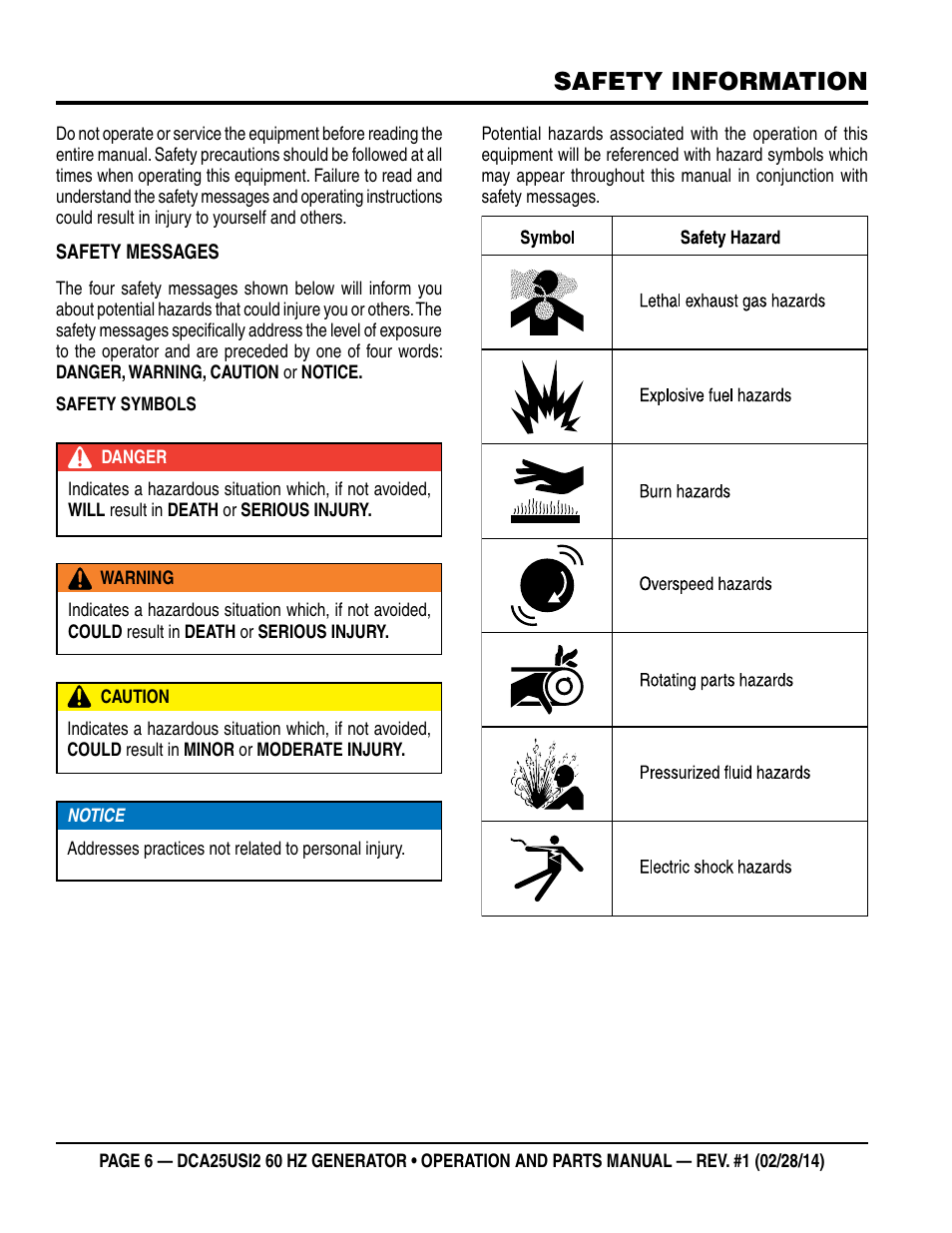 Safety information | Multiquip DCA25USI2 User Manual | Page 6 / 80